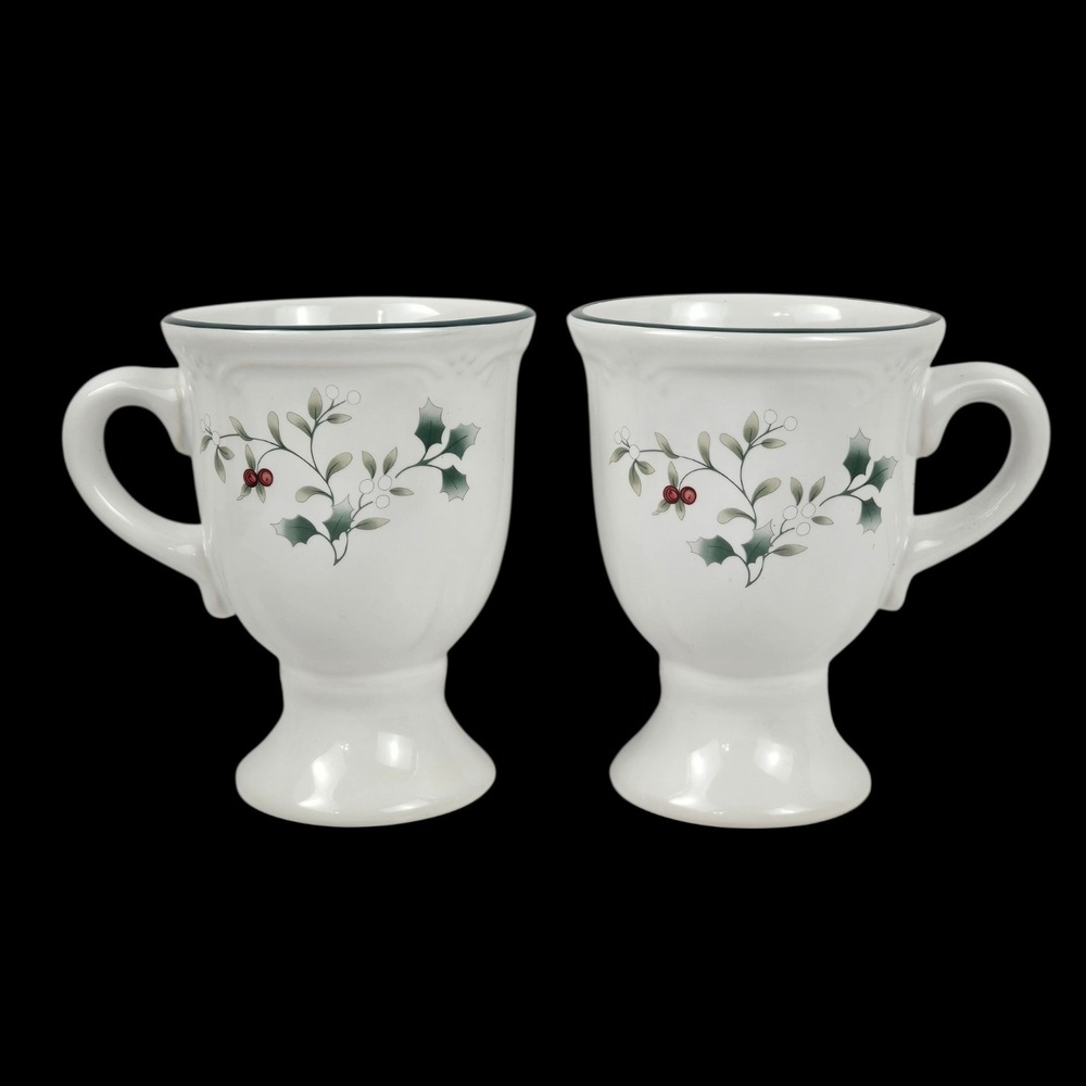 Vintage Pfaltzgraff Winterberry Large Pedestal Coffee Mugs Lot of 2 MINT